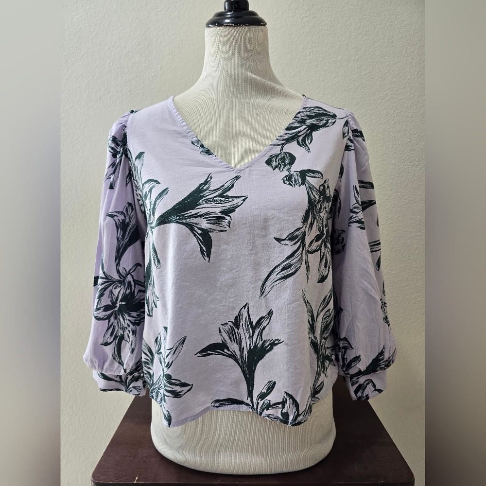 a new day Lavender Floral V-Neck Blouse